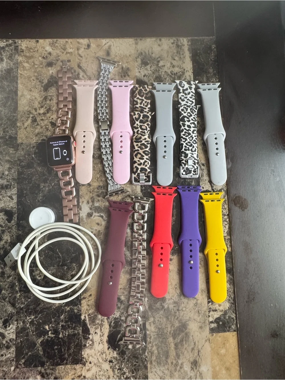 Apple Watch with Rose Gold Case & Assorted Color Silicone and Metal Bands